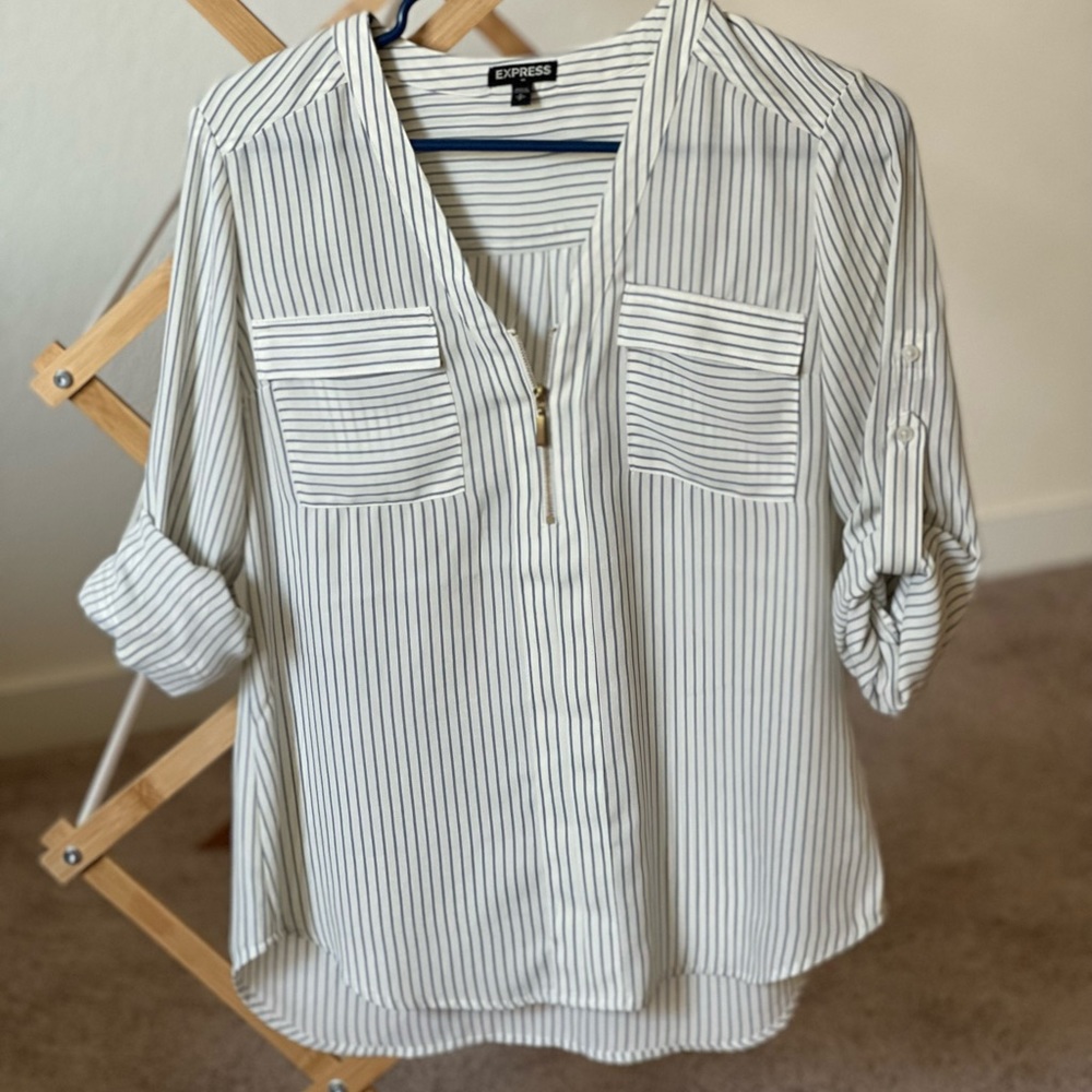 Express | striped blouse light blue and off white